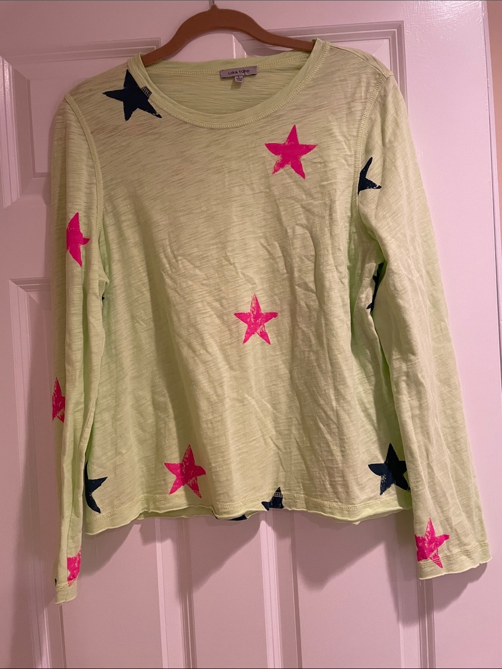 Lisa Todd Neon Lime Long-Sleeve Star Print Top - Pink & Navy Stars